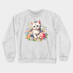 A cat decorated with beautiful colorful flowers. Crewneck Sweatshirt